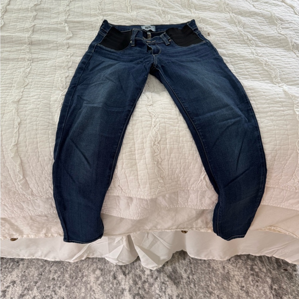 PAIGE Dark Blue maternity jeans with Black Stretch Panels